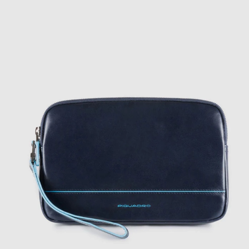 NEW PIQUADRO Blue Square Men's Wrist Clutch Bag Pouch Nero